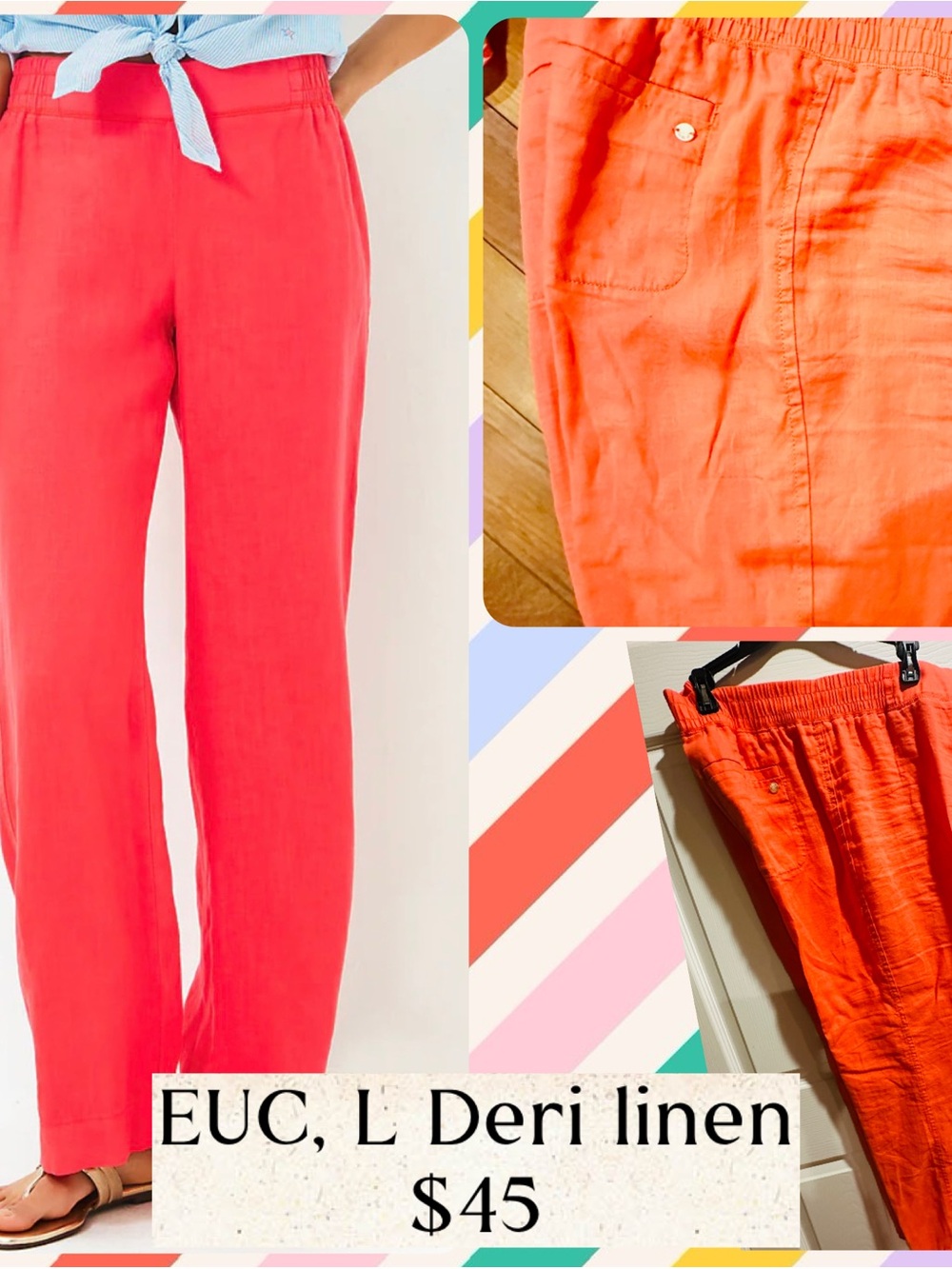 Lilly Pulitzer Coral-Orange Wide-Leg Linen Pants